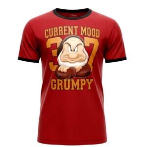 Disney Grumpy 'Current Mood Grumpy' Mens Red Graphic T-Shirt - Size: Large